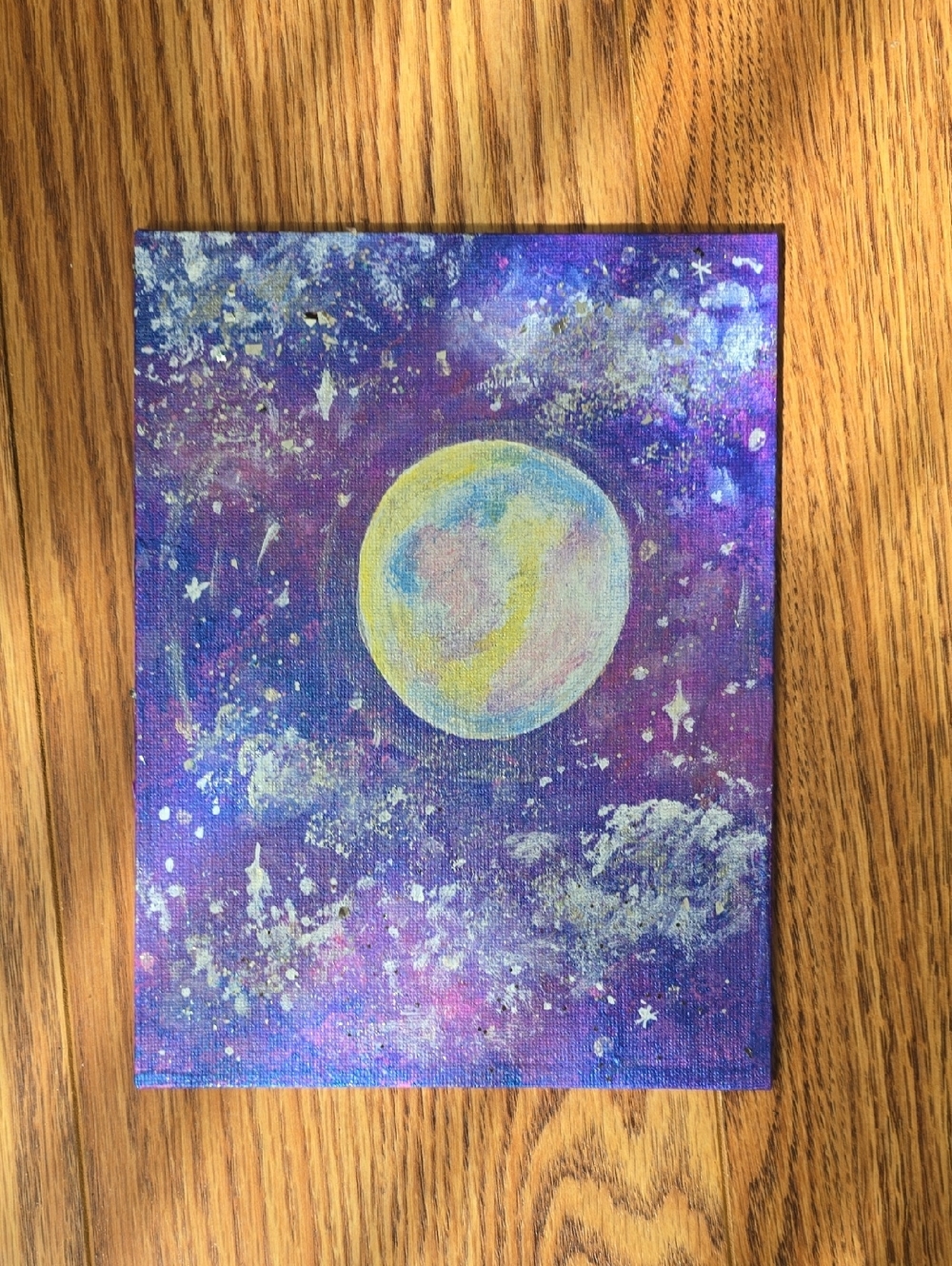 Hand-Painted Purple Galaxy Moon Canvas Art